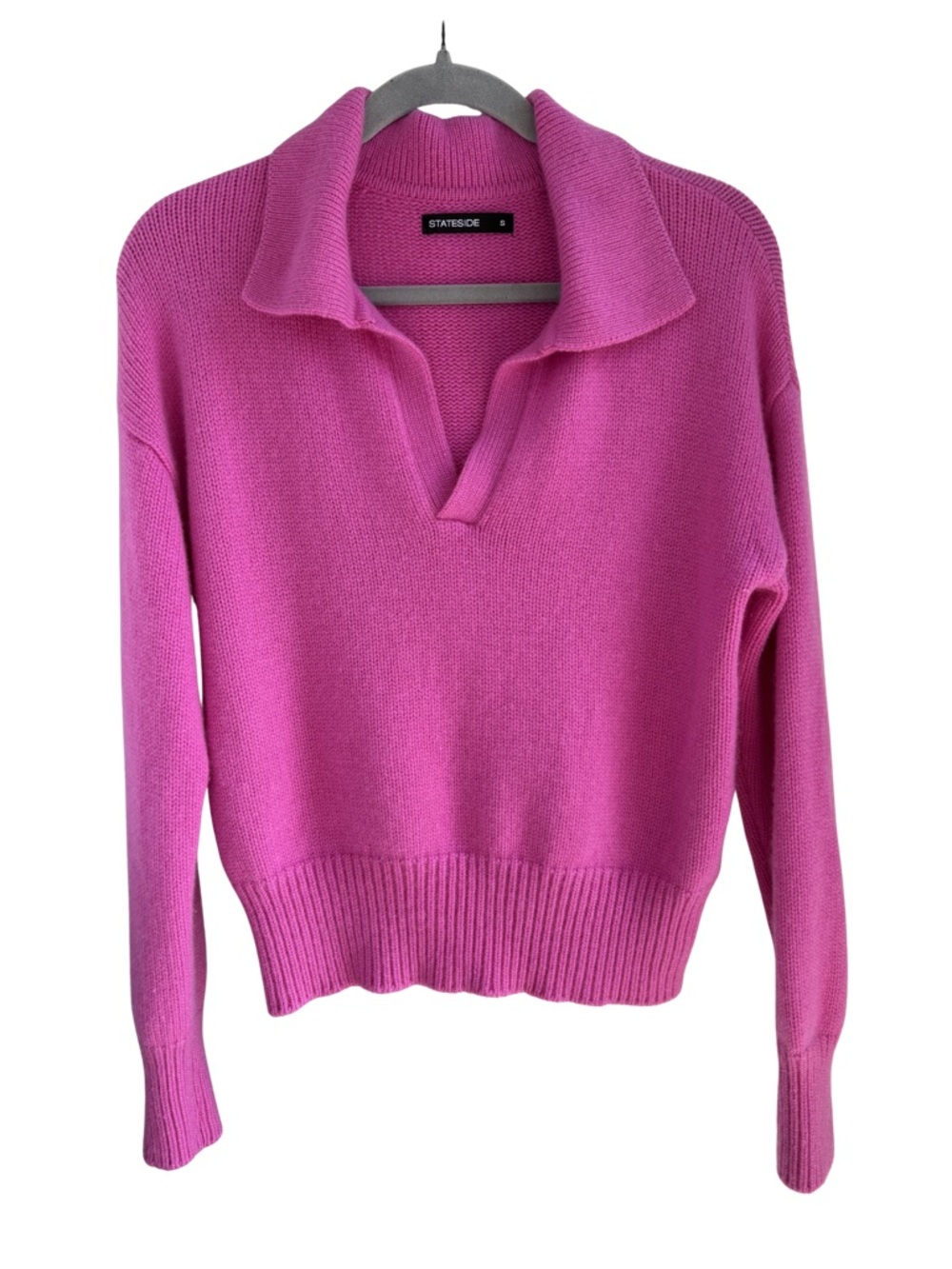 Stateside Cozy Cashmere Blend Johnny Collar Sweater in Pink Size S Luxury